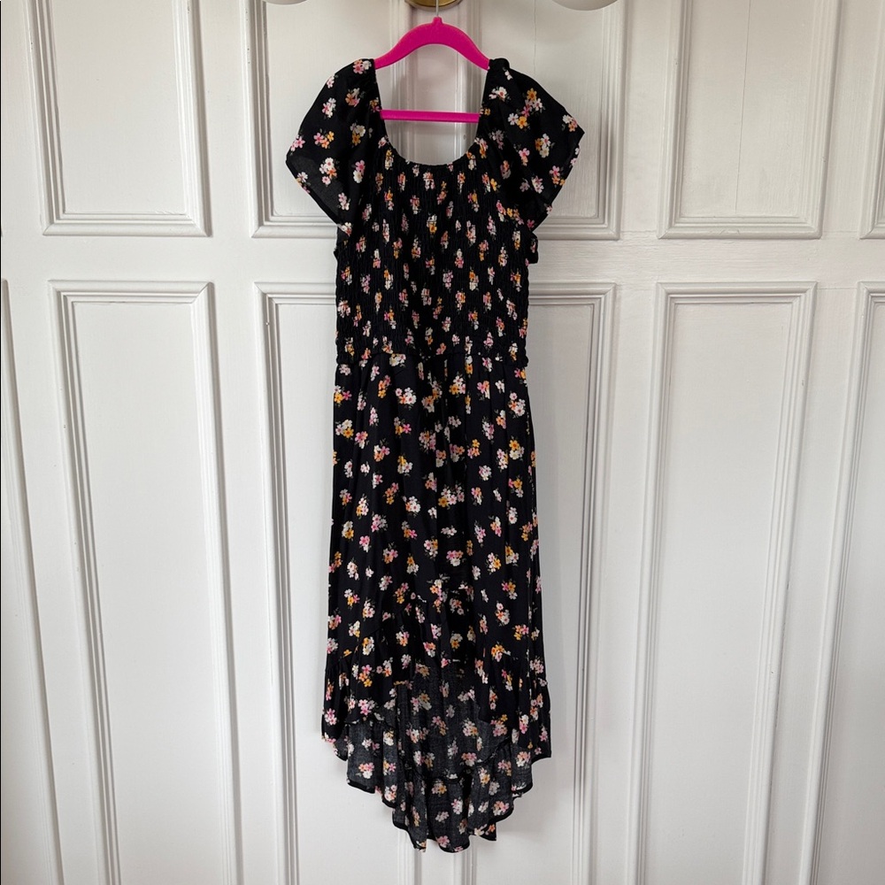 art class girls size L(10/12) Black Floral Smocked High-Low Dress with shorts
